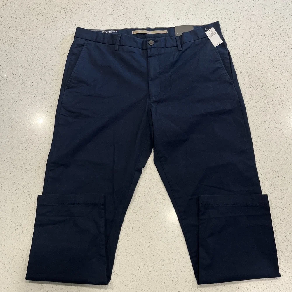 NEW Banana Republic Pants Mens 36X30 Navy Blue Slim Fit Lived-In Chino Stretch